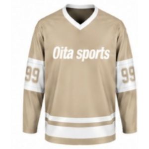 Men Beige Sublimated Ice Hockey Set Jersey Shorts Polyester Striped <b>Athletic</b> Team Sportswear Match Training Apparel - Product Image 3