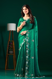 Vexotrend Indian Designer Women's Velvet Satin <b>Saree</b> Beautiful Patola Design Traditional Style Wedding Diwali Party Wear Wrinkle - Product Image 4