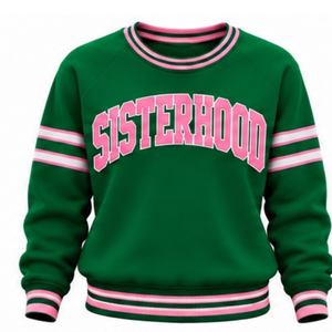 Green Sisterhood Letter Graphic Women <b>Sweatshirt</b> Knitted Rib Crewneck <b>Heart</b> Detail Long Sleeve Casual Pullover Ladies Fashion - Product Image 1