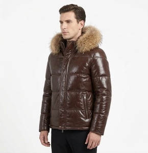 Blouson aviateur décontracté pour homme en cuir de mouton véritable avec col en fourrure de renard, respirant, écologique, style motard, idéal pour l'hiver - Product Image 4
