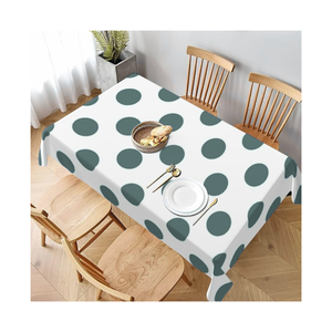 OEKO TEX Certified 260 GSM Anti Fading Fabric White Green Polka Dot <b>Tablecloth</b> Square Polyester Washable Minimalist Home Decor - Product Image 2