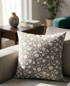 Premium Handcrafted Grey Floral Print <b>Cushion</b> <b>Cover</b> with Elegant Traditional Motif - Product Image 3