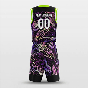 Ensemble de maillots de basket-ball sublimés personnalisés, violet, bleu, blanc, col en V, sans manches, évacuation de l'humidité, vêtements de sport unisexes pour adultes - Product Image 6