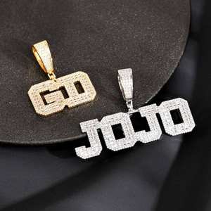 Colgante Personalizable de Plata de Ley 925 con Baño de Rodio y Letras con Incrustaciones de Diamantes de Imitación, Estilo Hip Hop, Joyería Personalizada para Hombre con Moissanita - Product Image 1