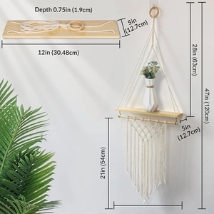 Multi-purpose Cotton Rope Wall Hanging <b>Shelf</b> with Boho Macrame Tapestry Handmade Home Decor Storage Organizer Rack - Product Image 4