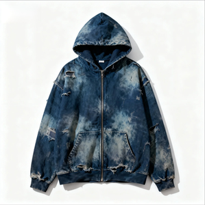 Sudaderas con capucha y cremallera para hombre, de algodón grueso, con efecto desgastado, lisas, personalizables por el fabricante, con logotipo personalizado. - Product Image 1