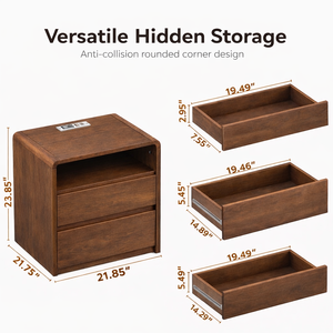 ELVROGEST SA Modern Nightstand <b>Walnut</b> 23.8 Inches With Hidden Drawers Storage Bedside <b>Table</b> Mid Century Design - Product Image 2