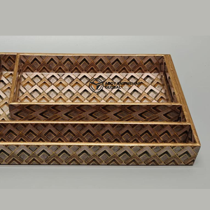 ชุดถาดเสิร์ฟลายเรขาคณิตสีน้ำตาล 3 ชิ้น ถาดเคลือบ MDF หรูหรา ถาด MDF ลายเรขาคณิต ถาดเสิร์ฟตกแต่ง - Product Image 2