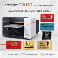 Imprimante à plat UV LED artisJet TRUST 6090 A1 pour signalétique 3D en relief, signalétique tactile ADA Braille, panneaux directionnels, signalétique tactile, acrylique, métal, plastique