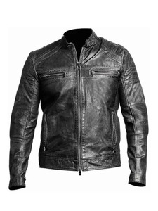 Chaqueta de Motero Vintage Negra para Hombre, de Piel de Cordero Genuina - Product Image 1