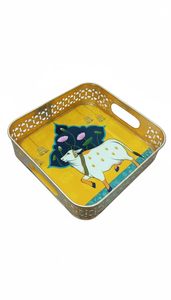 Élégant plateau en fer forgé Pichwai pour servir, offrir en cadeau, décorer, pour les festivals et les paniers-cadeaux - Product Image 2