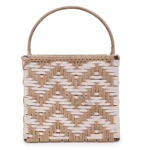 Sac fourre-tout bohème carré tissé avec poignée supérieure tressée - Product Image 1