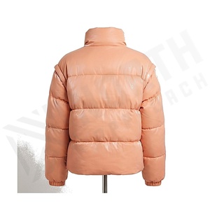 <b>Peach</b> Quilted Jacket Full Sleeve Stand Collar Zipper Closure Windproof Winter Short Length Polyester Shell Thick Padding - Product Image 2