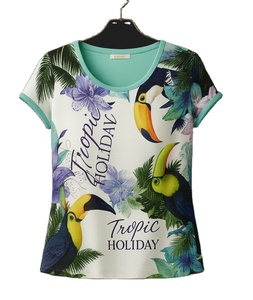 Camiseta informal de manga casquillo para mujer 100% algodón Digital impreso OEM diseño personalizado para uso Regular con decoración de logotipo - Product Image 1
