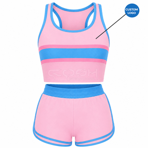 Ensemble de soutien-gorge de sport et short Cosh International Sorority Sisterhood, rose et bleu, à blocs de couleur, coupe régulière, respirant, tricoté, 2 pièces - Product Image 5