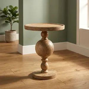 Handmade Wood Coffee <b>Table</b> With <b>Round</b> <b>Top</b> And Ball Base Scandinavian Modern Living Room Furniture - Product Image 3