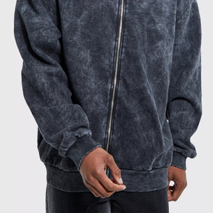 Sweat à capuche zippé pour homme, vintage, délavé, coupe oversize, en molleton épais, effet délavé à l'acide, style streetwear, vierge - Product Image 5