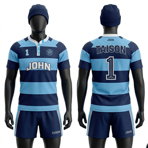 Camiseta de rugby para hombre, 260 GSM, mezcla premium de poliéster y algodón, transpirable, diseño de paneles con corte y costura, sublimación y bordado personalizados. - Product Image 6