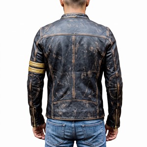 Veste de motard en cuir vieilli de haute qualité pour hommes, style rétro, café racer, moto, cuir de vache, fermeture éclair, vêtements de rue, vestes élégantes - Product Image 5