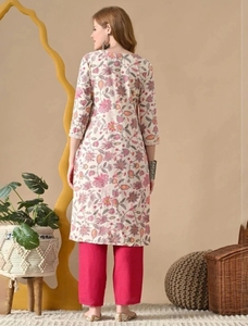 Kurta Tradicional Bordada de Algodón Puro para Mujer, Corte Recto, para Fiestas, Multicolor, Antiarrugas y de Secado Rápido - Product Image 4