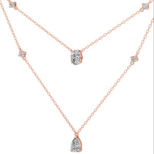 Collar Delicado de Varias Capas con Colgante Minimalista de Diamantes Cultivados en Laboratorio, Corte Pera, Ovalado y Redondo, Oro de 14K, Incoloro, VVS, Multidiamantes - Product Image 1
