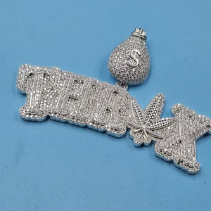 Pendentif personnalisé pour homme en moissanite véritable de 3 carats, coupe ronde, plaqué or blanc 14 carats - Product Image 1