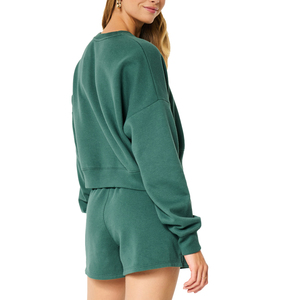 Shorts de sport pour femme, taille haute, 100% coton lavé, en molleton, nouveau design, grande taille, avec poches décoratives, pour la gym et la course à pied - Product Image 5