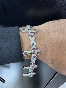 สร้อยข้อมือรูปกากบาทประดับเพชรโมอิสซาไนต์ทรงกลมเจียระไนแบบเหลี่ยมคมชัด VVS ตัวเรือนชุบทองบนเงินแท้ 925 สไตล์ฮิปฮอปสำหรับผู้หญิง - Product Image 5