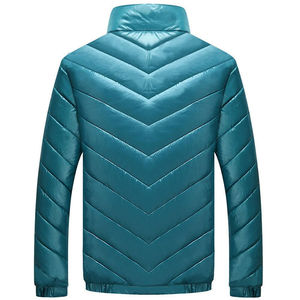 Blouson matelassé pour homme, couleur turquoise, col montant, fermeture éclair, coupe-vent, décontracté, hiver, coupe ajustée, rembourrage en polyester, longueur standard - Product Image 2