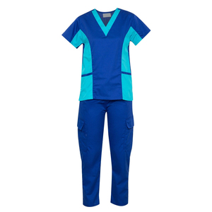Ensemble de blouses médicales pour femmes, col en V, manches courtes, pantalon, couleur bleu turquoise, coton et polyester tissé - Product Image 6
