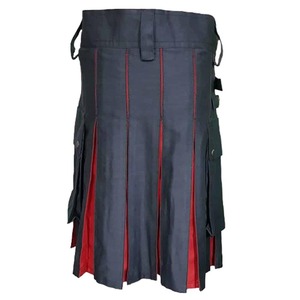 Kilt hybride bleu marine pour homme avec doublure rouge et boutons argentés, coupe classique, matière polyester, taille adulte - Product Image 2
