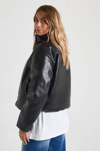 Chaqueta de Cuero Impermeable y Transpirable para Mujer, Estilo Motero, con Cierre Largo, Ajustada, Talla Grande, para Invierno, con Cuello Redondo y Tejido de Punto - Product Image 2