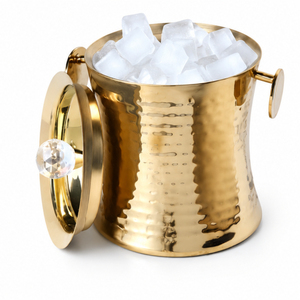 Seau à glace classique en métal avec base en corail doré, en acier inoxydable à double paroi, refroidisseur à vin et champagne pour hôtel, bar, événementiel et décoration - Product Image 4