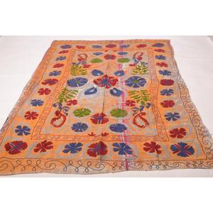 Indian Handmade Embroidered Kantha Suzani <b>Quilt</b> Vintage Cotton Floral Boho Home Bedspread <b>Throw</b> Blanket Bedding Eco-Friendly - Product Image 2