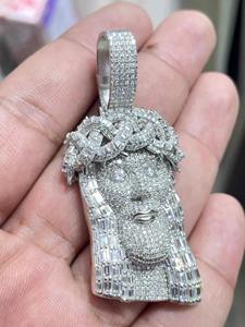 Pendentifs et breloques religieux pour hommes en argent 925 plaqué rhodium, sertis de moissanite taille brillant, motif visage de Jésus, style Hip Hop, bijoux fins - Product Image 4