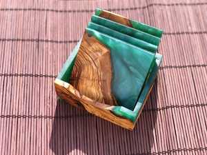 Modern Walnut Resin Coasters for <b>Coffee</b> <b>Table</b> Styling Handmade Walnut Wood <b>Epoxy</b> Coasters for Kitchen Use - Product Image 2