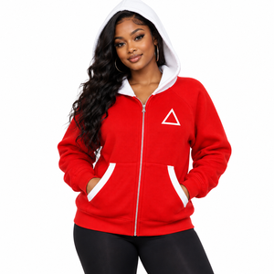 Delta |   Sigma |   Sudadera con capucha y cremallera completa para mujer Theta, color marrón claro, con capucha en contraste, manga larga, bordado de letras griegas, estilo casual - Product Image 1