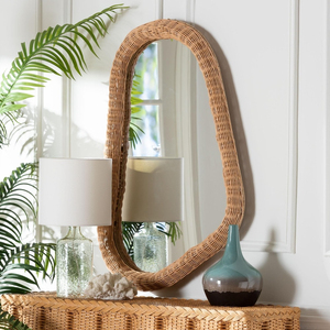 Arch <b>hanging</b> <b>mirror</b> living room hallway boho decoration hand woven rattan frame wall <b>mirrors</b> - Product Image 2