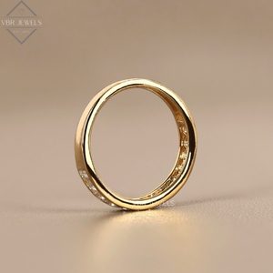 Bague de mariage en or jaune avec diamants taille ronde sertis en canal, bijoux de mariée de luxe pour femme, fournisseur pour anniversaire - Product Image 2