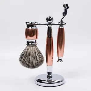 Ensemble de rasoirs à double lame en acier inoxydable avec manche en plastique et support pour le soin du visage des hommes, utilisation en salon de coiffure - Product Image 1