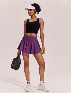 Conjunto de Falda de Pickleball Morada para Mujer, Top Corto Negro sin Mangas, Ajustado, Transpirable, Ropa Deportiva de Poliéster para Todas las Temporadas - Product Image 1