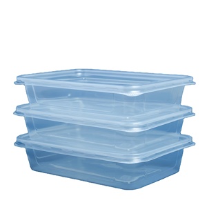 Boîte en plastique transparente jetable de forme rectangulaire 550ml 650ml 750ml 1000ml avec couvercle, logo personnalisé transparent - Product Image 1