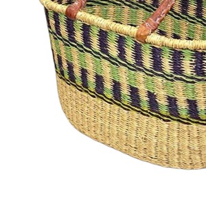 Natural <b>BoHo</b> Chic Seagrass Handbags Leather Handle Green Purple Striped Woven Straw Tote Casual Women <b>Bag</b> - Product Image 3