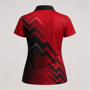 Custom Red Black Chevron Zigzag <b>Womens</b> Polo Shirt Quick Dry Breathable Short Sleeve Performance <b>Golf</b> <b>Club</b> Team Uniform WPS-0884 - Product Image 2