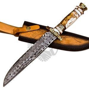 Nouvelle édition Couteau de chasse en acier Damas avec manche en laiton forgé à la main, lame fixe tranchante, couteau tactique Bowie, couteau de survie - Product Image 3
