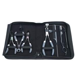 Juego de herramientas para extensiones de cabello de salón con pinzas para extensiones de cabello con cinta adhesiva, removedor de queratina, pinzas para microanillos y separador de cabello. - Product Image 1