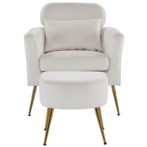 Poltrona Singola in Flanella con Piedini Dorati, Semi-Smontata, Beige, per Centri Commerciali o Bar, Realizzata in Lana - Product Image 2