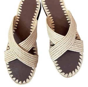 Handmade Woven Raffia Sandals, Boho Cross Strap Summer <b>Slides</b>, Minimalist Beach Flats - Product Image 4