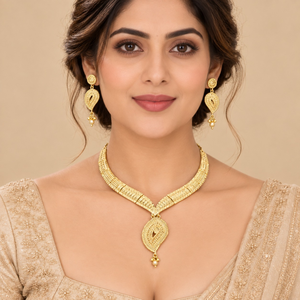 Elegant Teardrop Pendant Necklace Earrings <b>Set</b> for Women 24K Gold Plated Traditional Indian <b>Bridal</b> Wedding Party <b>Jewelry</b> Gift - Product Image 3