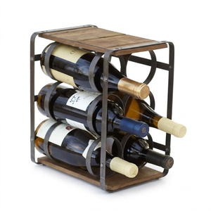 Rustic Metal Countertop Wine Rack 6 Bottle <b>Freestanding</b> Wrought Iron Wine Bottle Holder For Kitchen Storage Black Powder Coated - Product Image 4